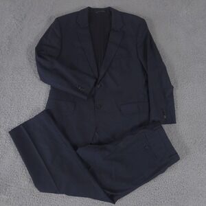Boss Hugo Boss 2-Piece Suit Mens 46R Pants 36x30 Navy Striped Slacks Blazer Work